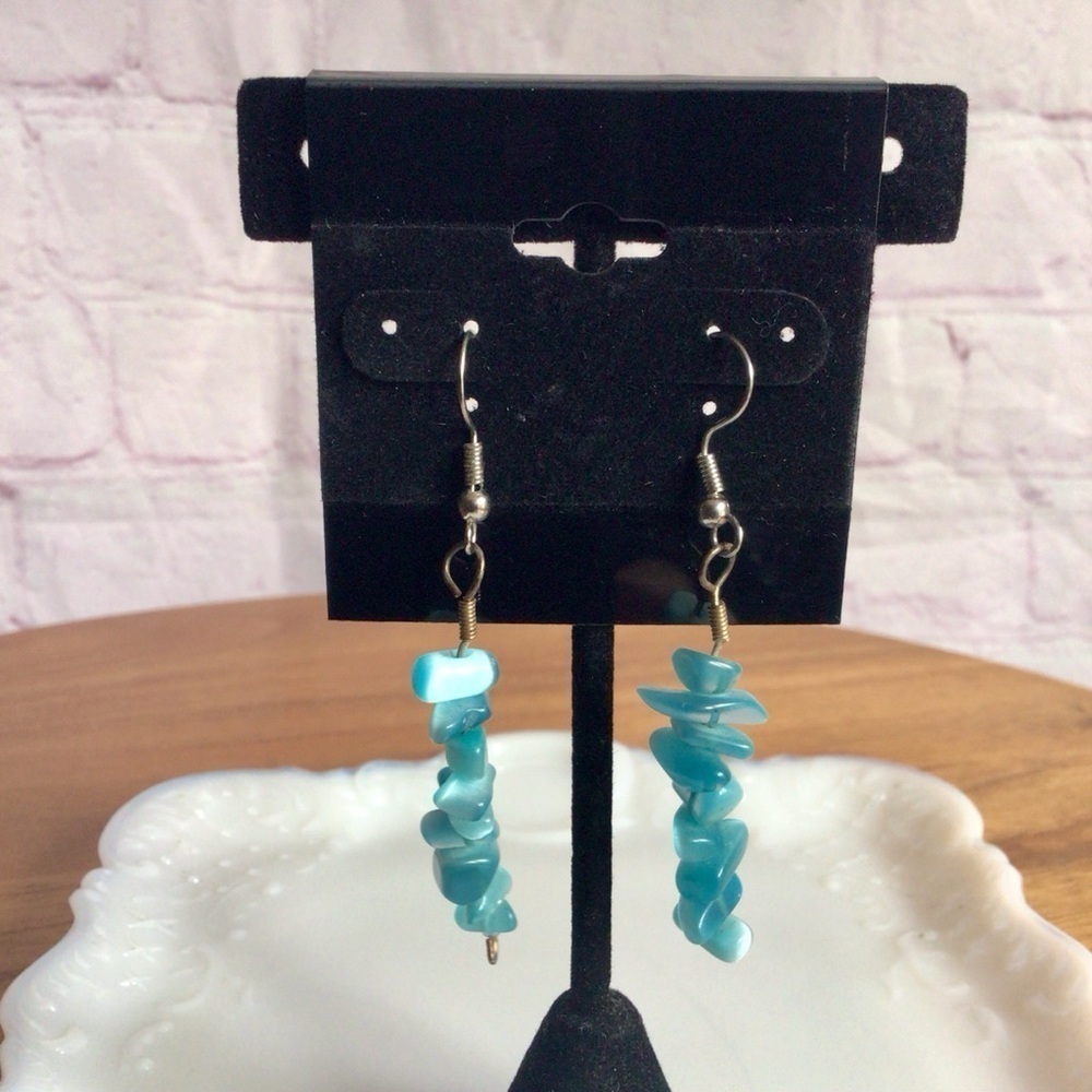 Silver Bohemian Dangle Earrings with Blue Stones